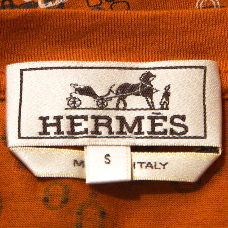 Pre Owned Hermes Orange Printed Cotton T-Shirt S 