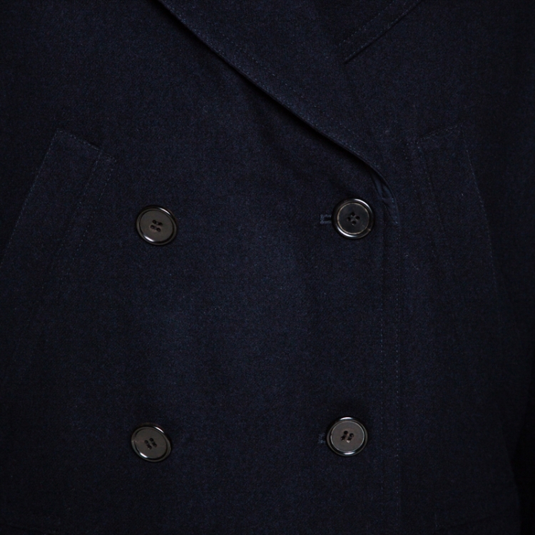 Pre Owned Hermes Navy Blue Wool Reversible Double Breasted Coat L