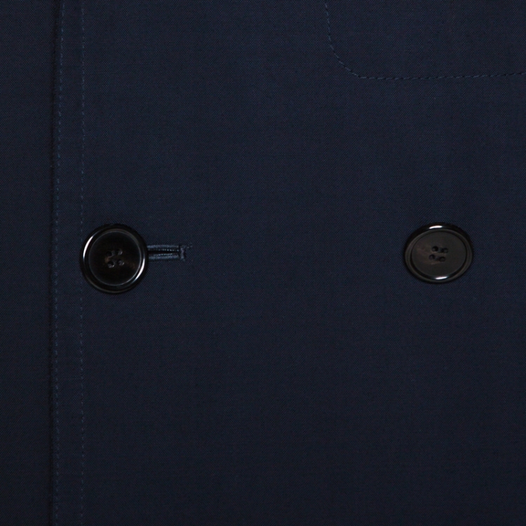 Pre Owned Hermes Navy Blue Wool Reversible Double Breasted Coat L