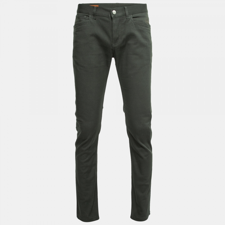 Pre Owned Hermes Dark Green Denim Jeans L Waist 33"