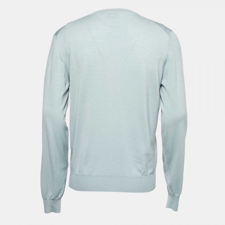 Pre Owned Hermes Light Blue Wool Pullover L