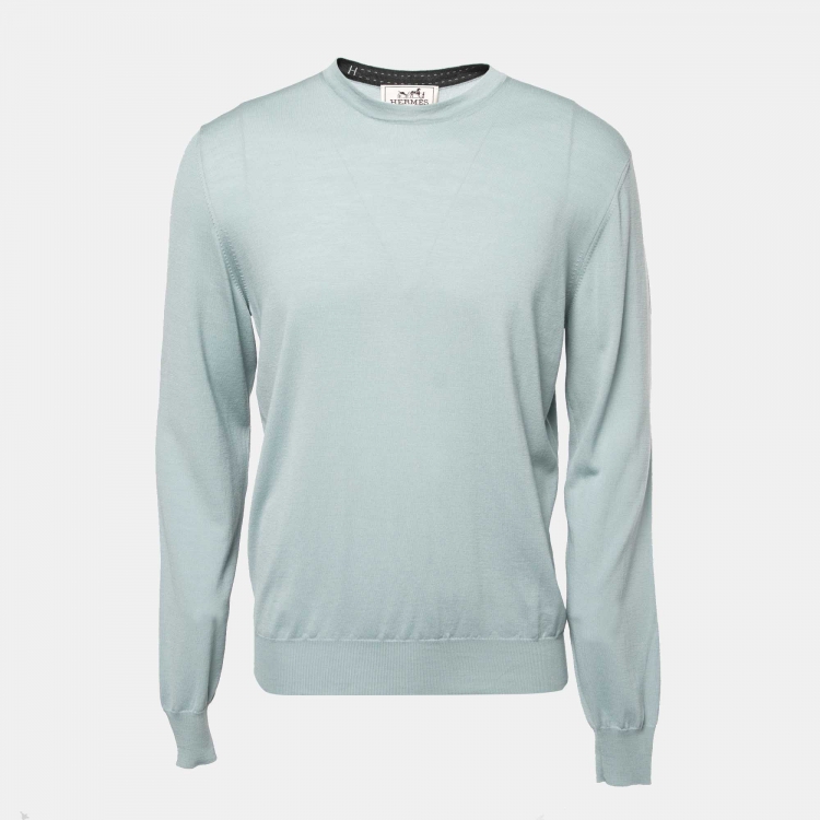 Pre Owned Hermes Light Blue Wool Pullover L