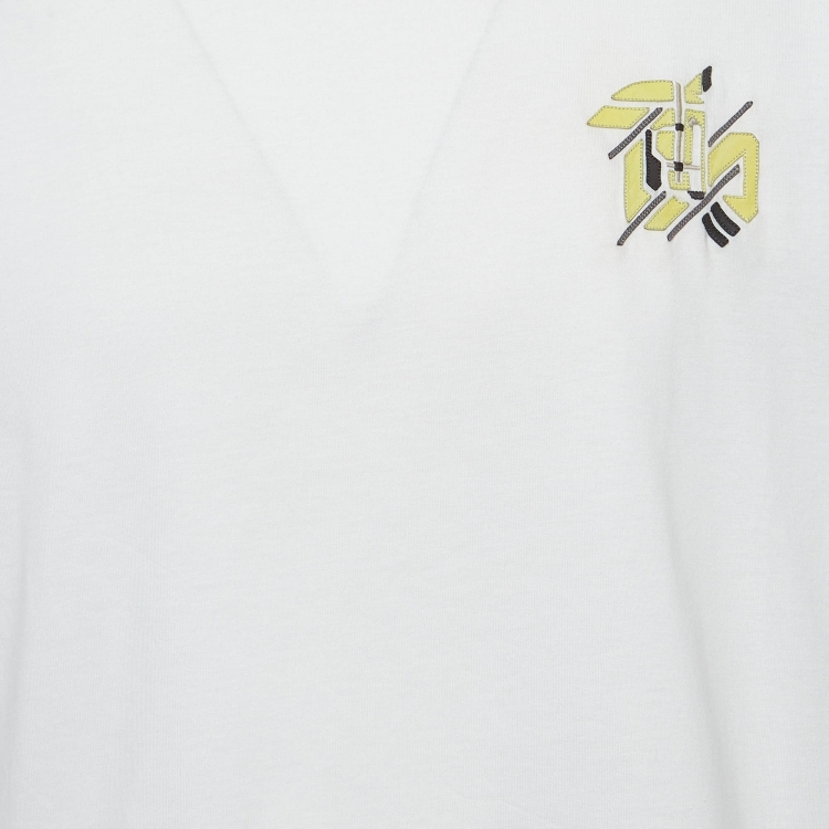 Pre Owned Hermes White Leather Applique Cotton Knit Crew Neck T-Shirt L