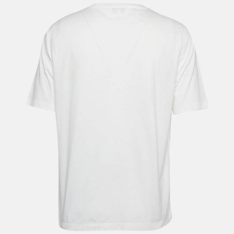 Pre Owned Hermes White Leather Applique Cotton Knit Crew Neck T-Shirt L
