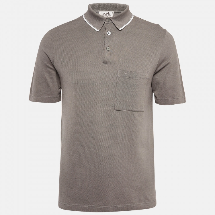Pre Owned Hermes Grey Cotton Pique Polo T-Shirt S