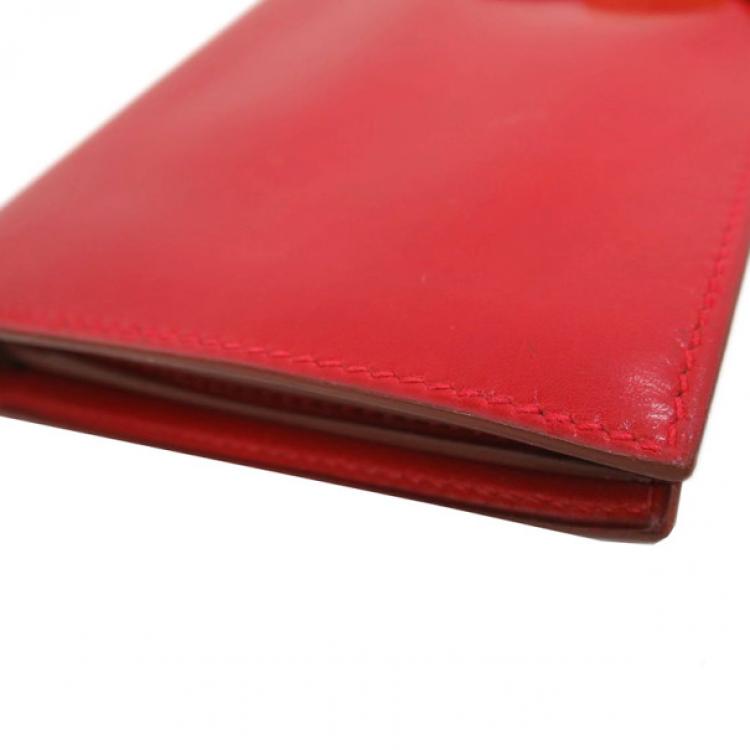 Pre Owned Hermes Red Box Calf Leather Herakles Long Wallet