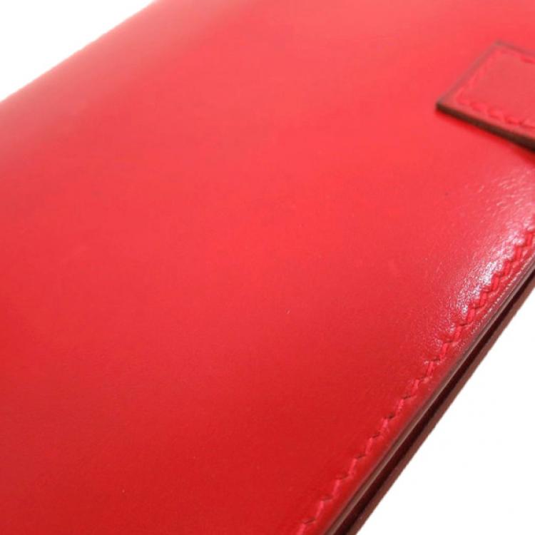 Pre Owned Hermes Red Box Calf Leather Herakles Long Wallet