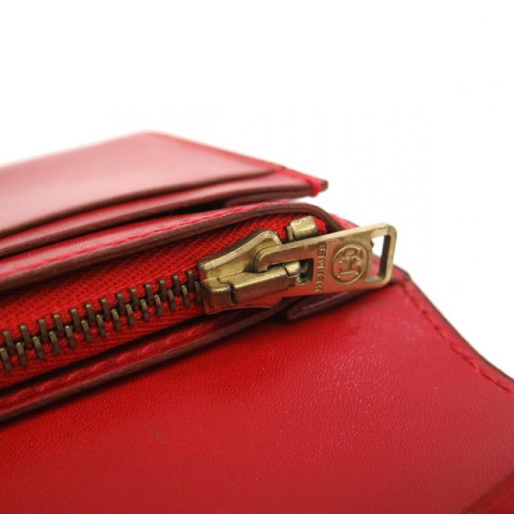 Pre Owned Hermes Red Box Calf Leather Herakles Long Wallet