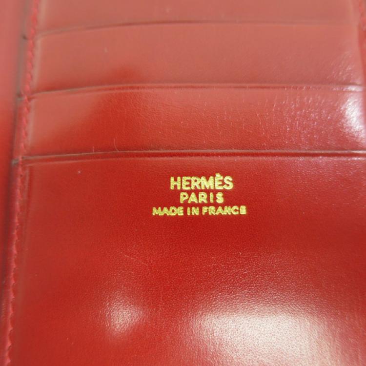 Pre Owned Hermes Red Box Calf Leather Herakles Long Wallet