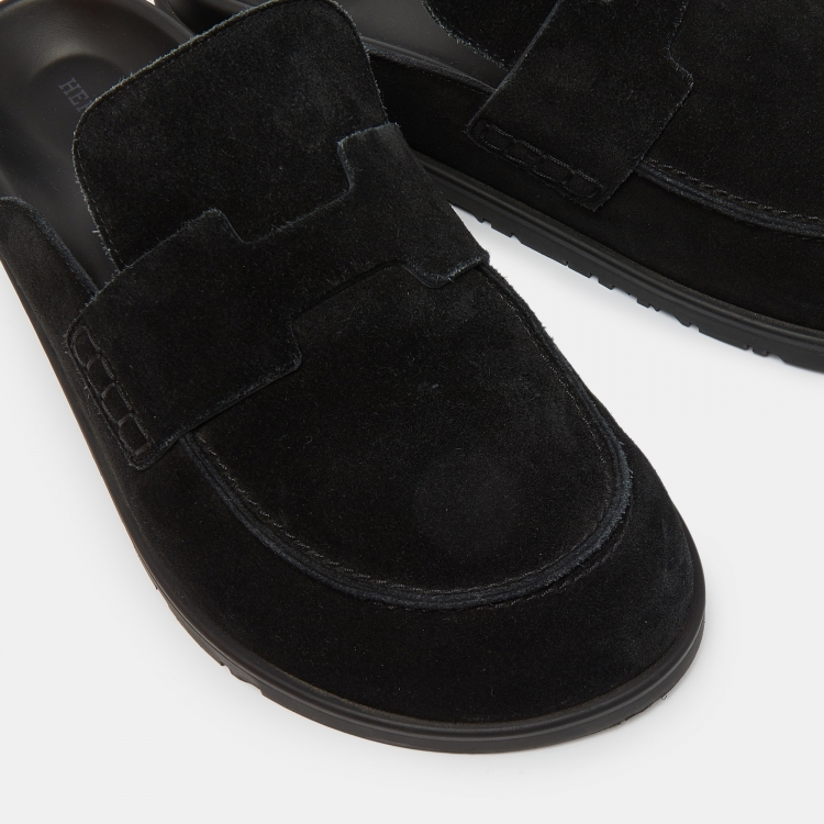 Pre Owned Hermes Black Suede Go Flat Mules Size 42