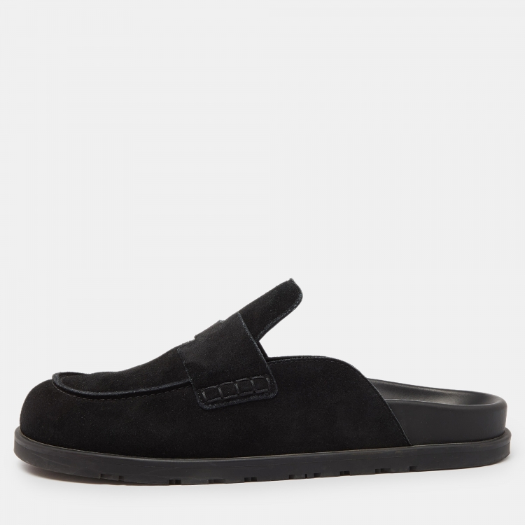 Pre Owned Hermes Black Suede Go Flat Mules Size 42