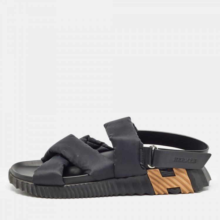 Pre Owned Hermes Black Fabric and Leather Electric Sandals Size 42