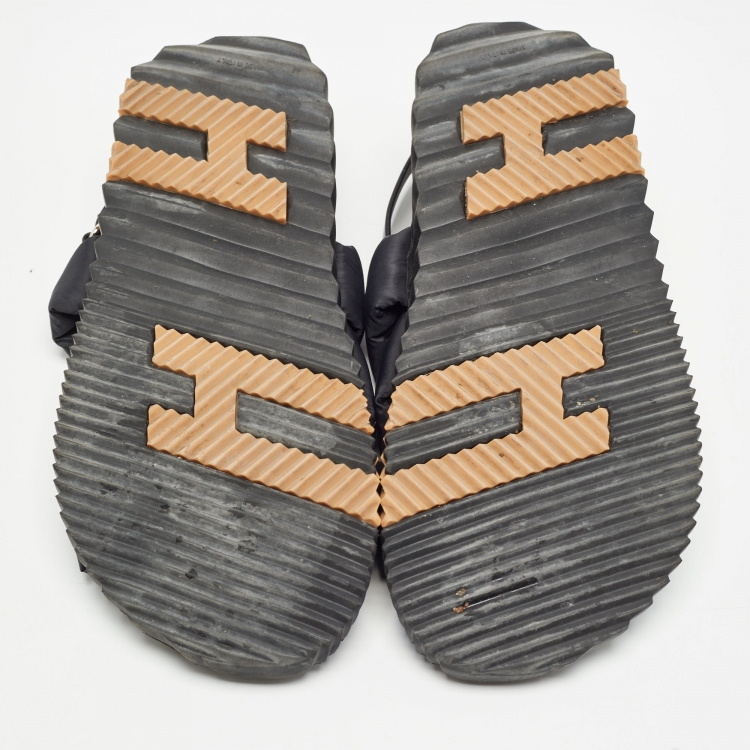 Pre Owned Hermes Black Fabric and Leather Electric Sandals Size 42