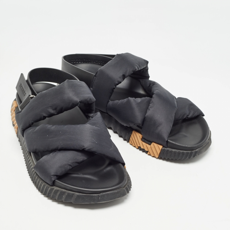 Pre Owned Hermes Black Fabric and Leather Electric Sandals Size 42