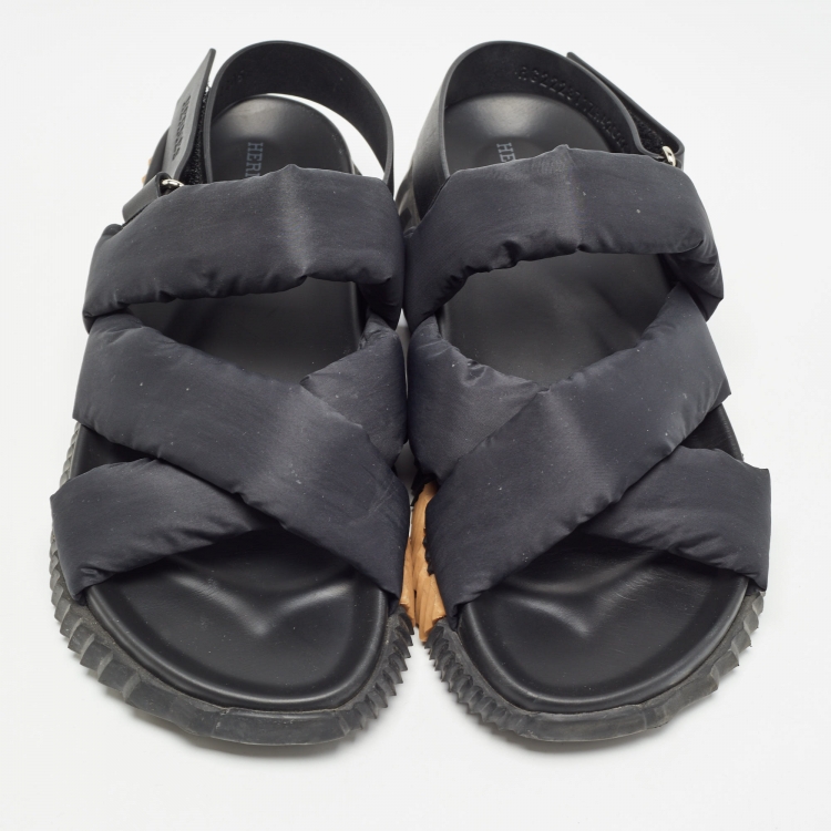 Pre Owned Hermes Black Fabric and Leather Electric Sandals Size 42