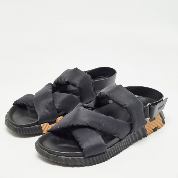 Pre Owned Hermes Black Fabric and Leather Electric Sandals Size 42