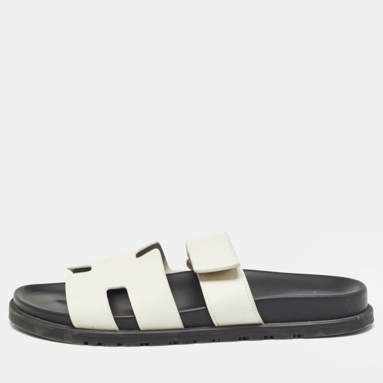 Pre Owned Hermes White Leather Chypre Sandals Size 42