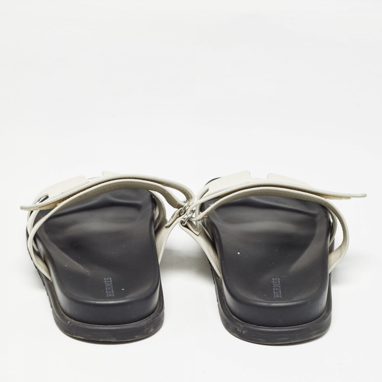 Pre Owned Hermes White Leather Chypre Sandals Size 42