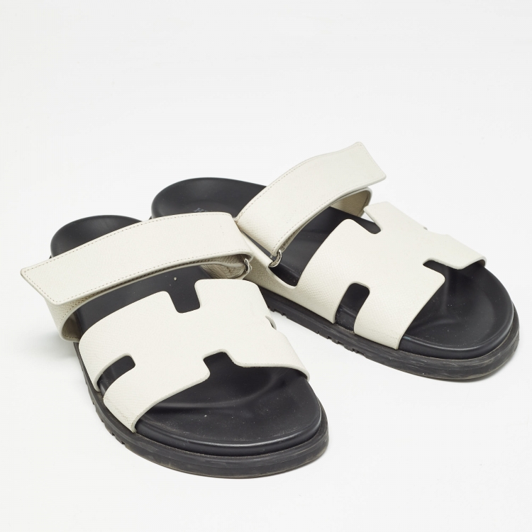 Pre Owned Hermes White Leather Chypre Sandals Size 42