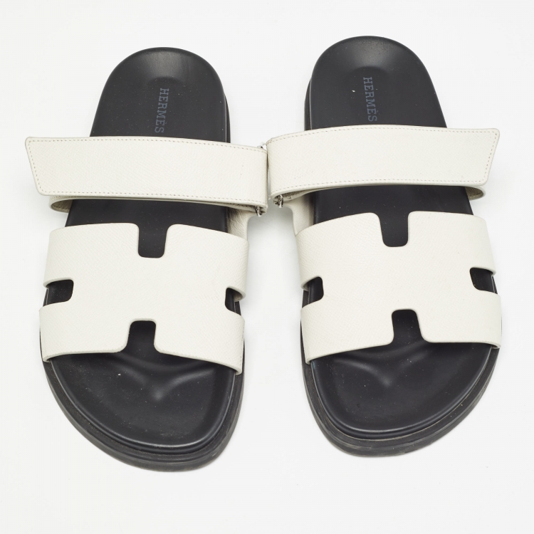 Pre Owned Hermes White Leather Chypre Sandals Size 42