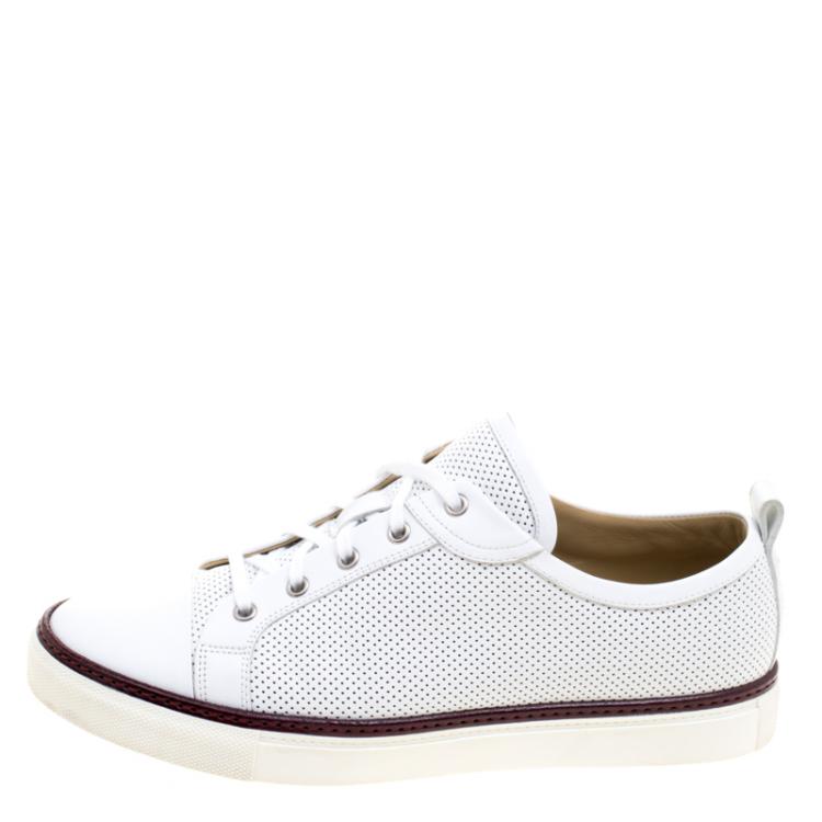 Pre Owned Hermes White Perforated Leather Inside Lace Up Sneakers Size 42.5
