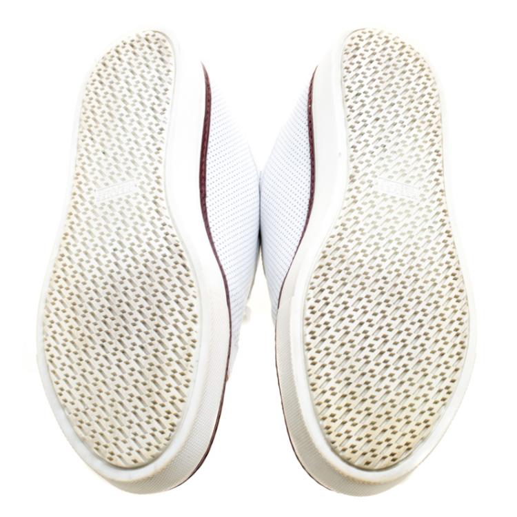 Pre Owned Hermes White Perforated Leather Inside Lace Up Sneakers Size 42.5