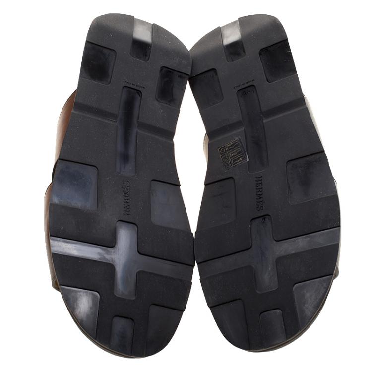 Pre Owned Hermes Black Leather Pharaon Flat Sandals Size 43