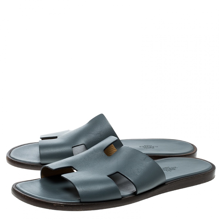 Pre Owned Hermes Grey Leather Izmir Sandals Size 43