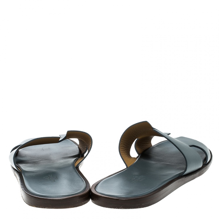 Pre Owned Hermes Grey Leather Izmir Sandals Size 43