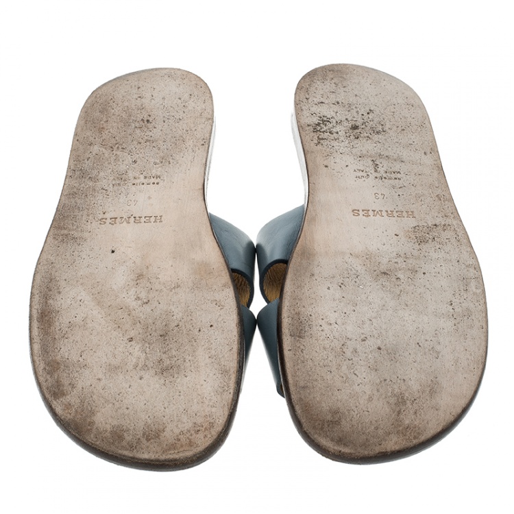 Pre Owned Hermes Grey Leather Izmir Sandals Size 43