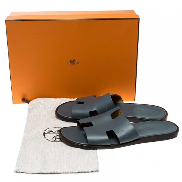 Pre Owned Hermes Grey Leather Izmir Sandals Size 43