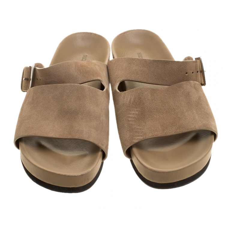 Pre Owned Hermes Beige Suede Slide Sandals Size 42