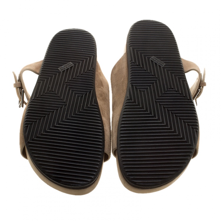 Pre Owned Hermes Beige Suede Slide Sandals Size 42