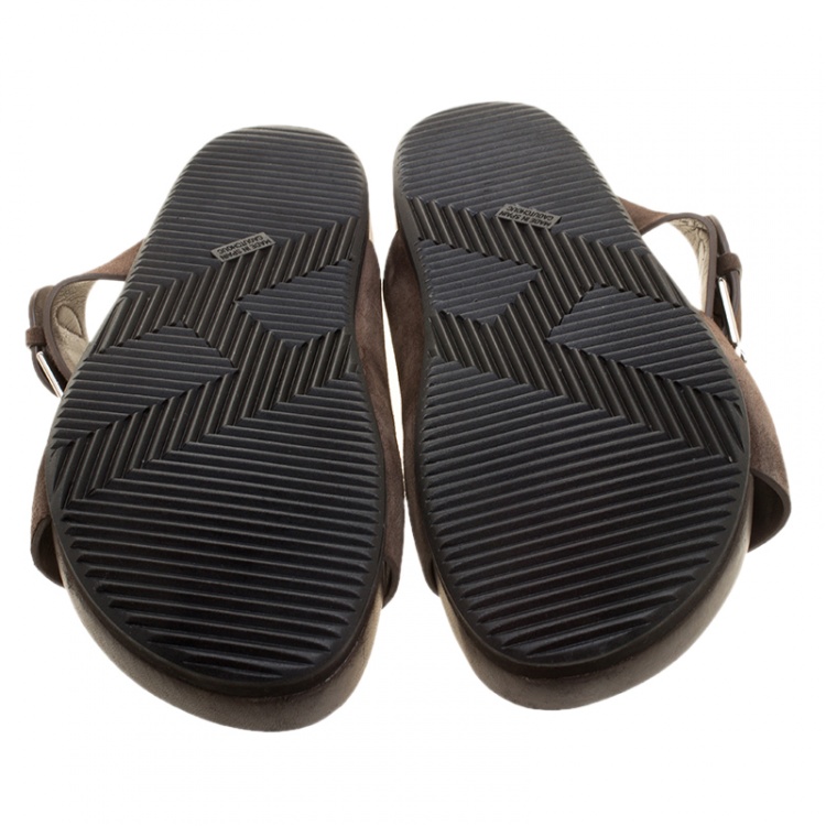 Pre Owned Hermes Brown Suede Flat Slide Sandals Size 42