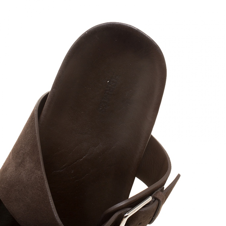 Pre Owned Hermes Brown Suede Flat Slide Sandals Size 42