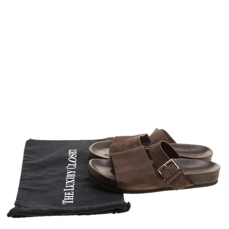 Pre Owned Hermes Brown Suede Flat Slide Sandals Size 42
