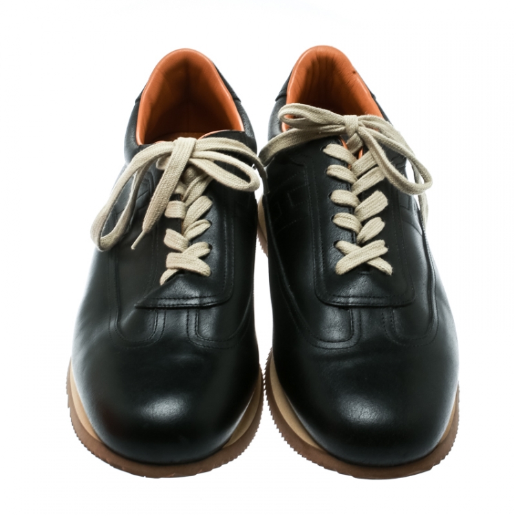Pre Owned Hermes Black Leather Quick Sneakers Size 47