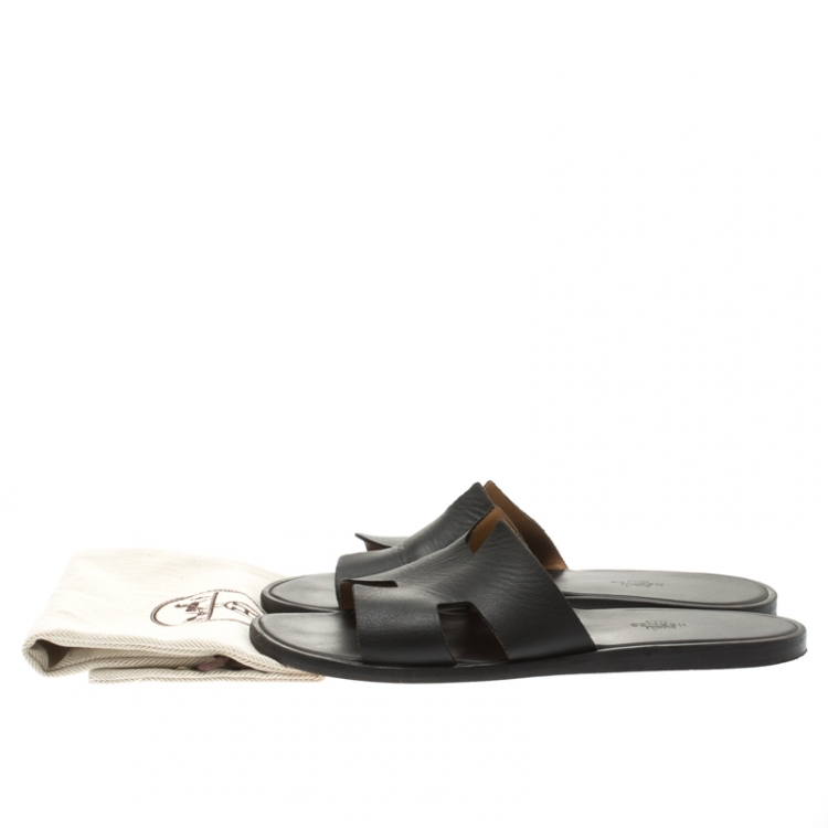 مملوكة مسبقًا Hermes Black Leather Izmir Sandals Size 42.5