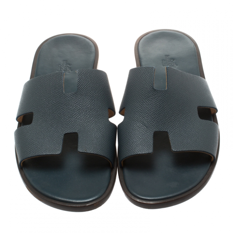 Pre Owned Hermes Dark Grey Leather Izmir Sandals Size 42