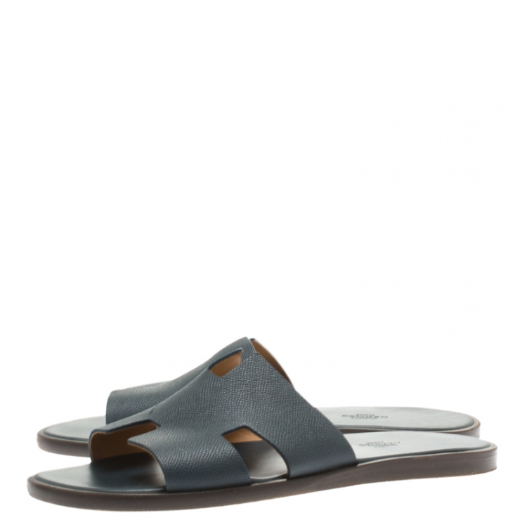 Pre Owned Hermes Dark Grey Leather Izmir Sandals Size 42