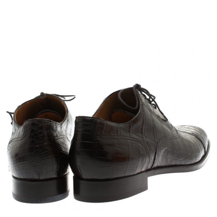 Pre Owned Hermes Black Alligator Leather Lace Up Oxfords Size 44