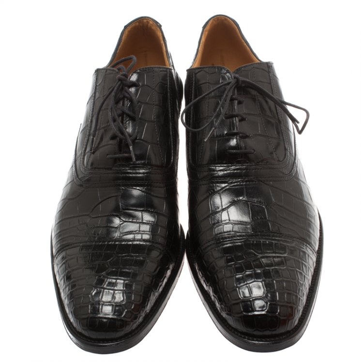 Pre Owned Hermes Black Alligator Leather Lace Up Oxfords Size 44