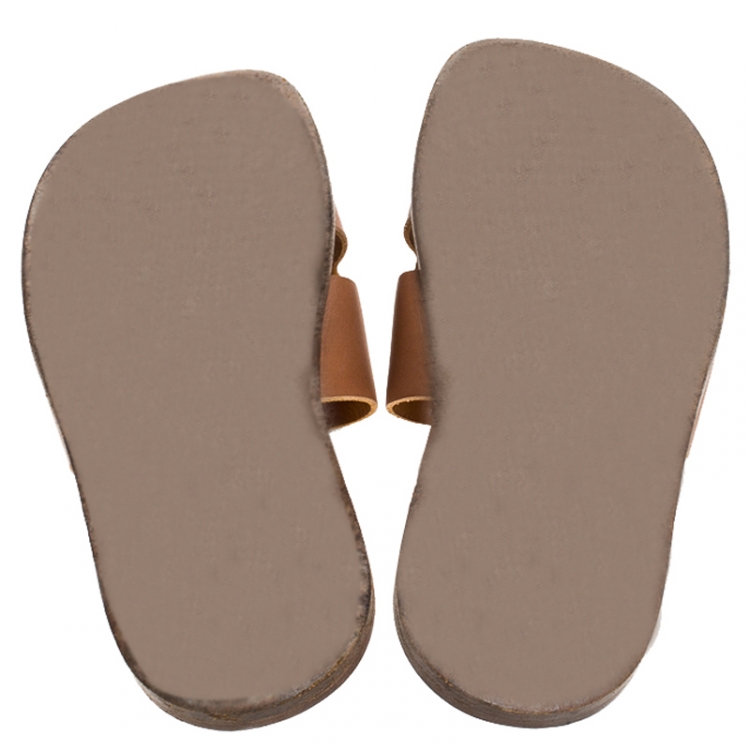 Pre Owned Hermes Brown Leather Izmir Flat Slides Size 42.5