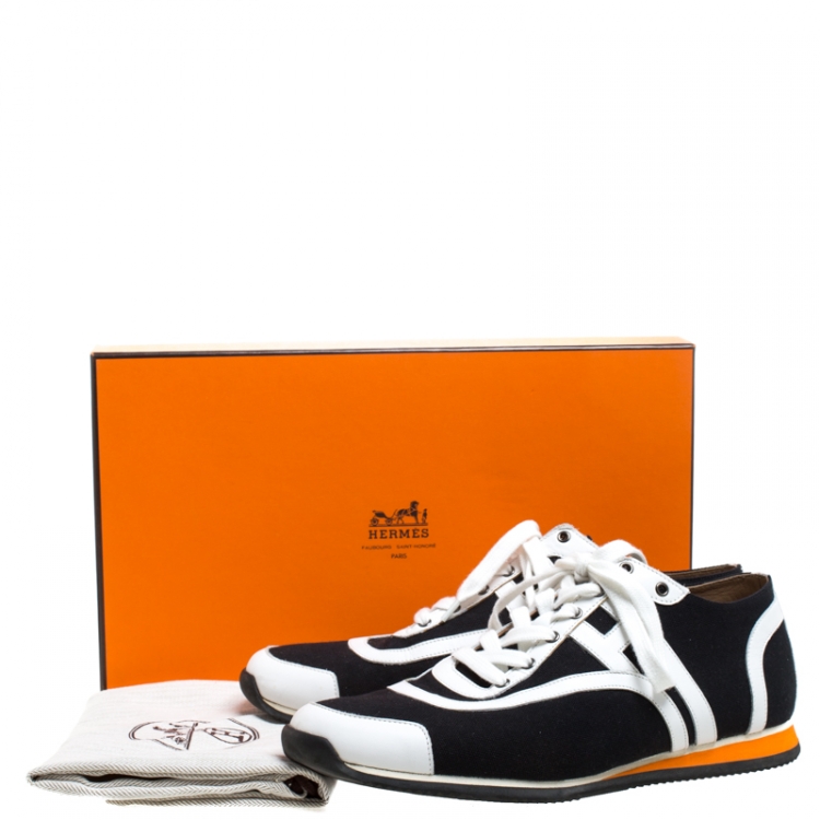 Pre Owned Hermes Blue/White Canvas And Leather Tie Break Sneakers Size 43