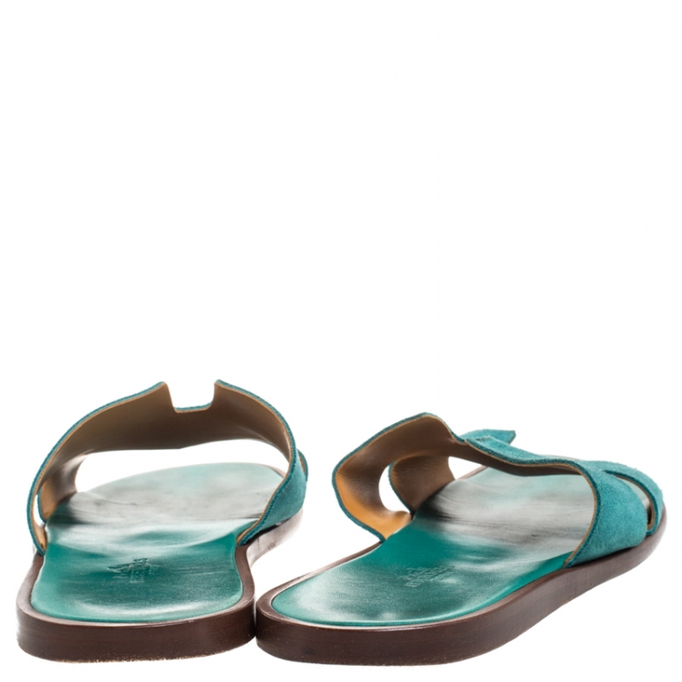 Pre Owned Hermes Green Suede Izmir Flat Slides Size 43