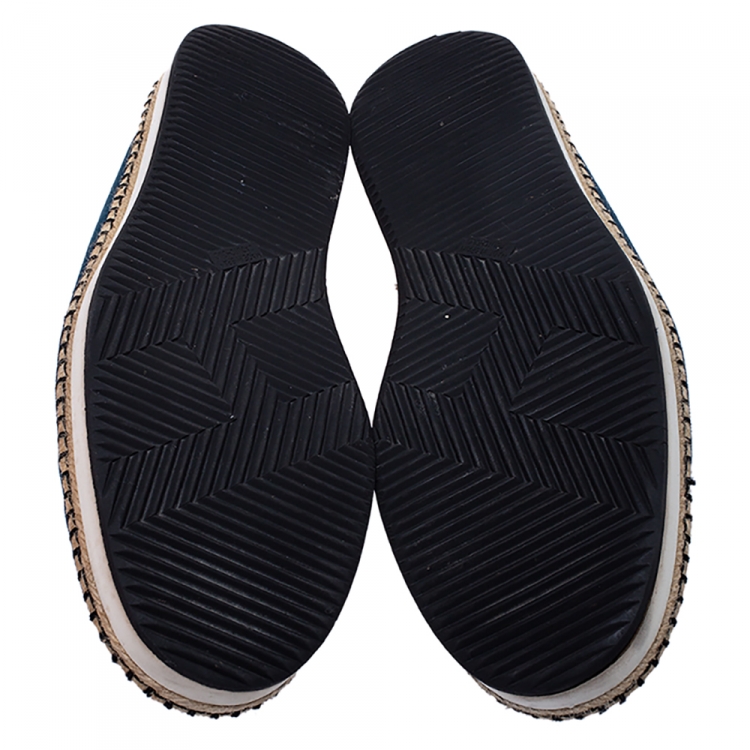 Pre Owned Hermes Teal/White Canvas And Leather Trim Optimiste Espadrille Moccasins Size 43 