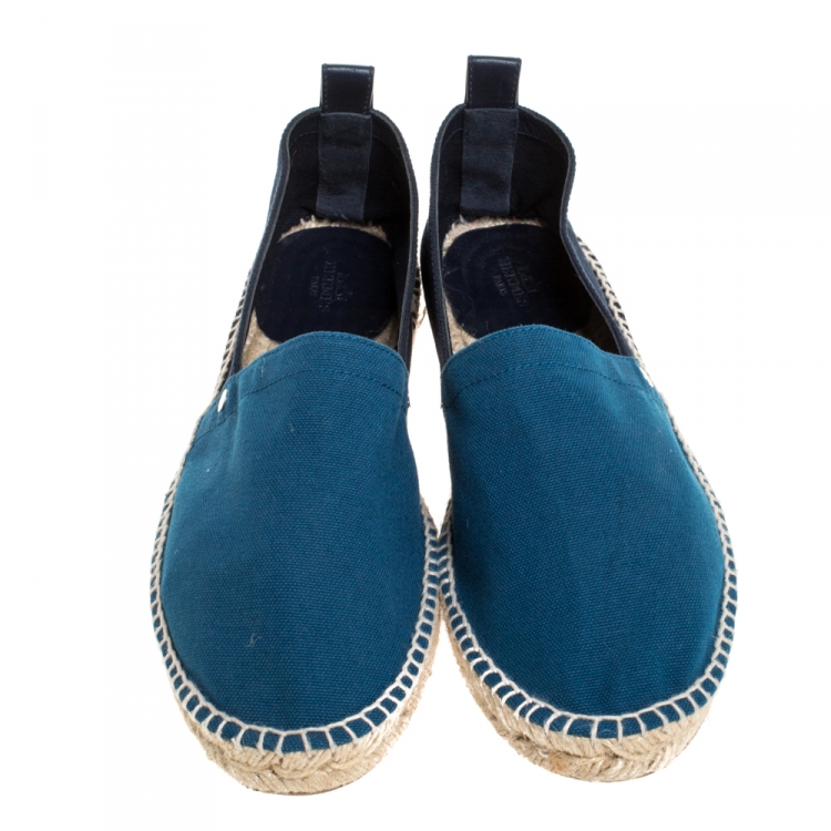 Pre Owned Hermes Teal/Dark Blue Colorblock Canvas Espadrilles Size 42