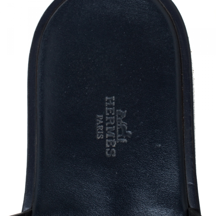 Pre Owned Hermes Black Leather Izmir Slide Sandals Size 44