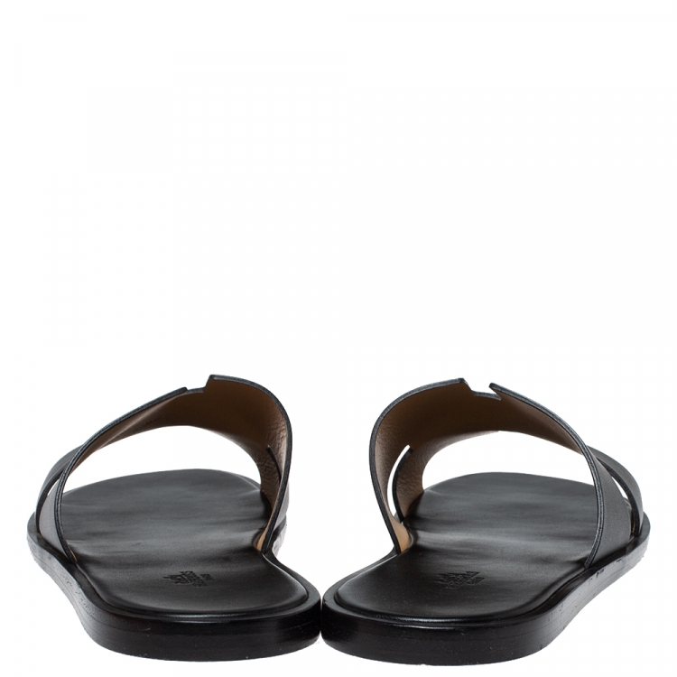 Pre Owned Hermes Black Leather Izmir Slide Sandals Size 45