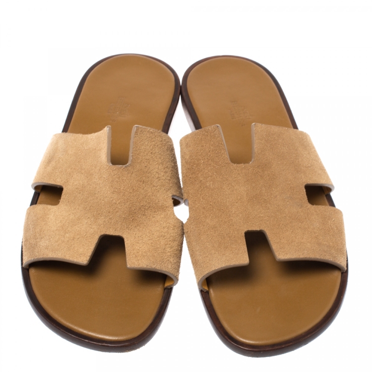 Pre Owned Hermes Beige Suede Izmir Sandals Size 43